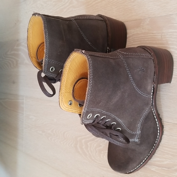 Frye Sabrina 6G Campus Lace Up Boots in Dark Brown Suede Leather - Picture 3 of 8